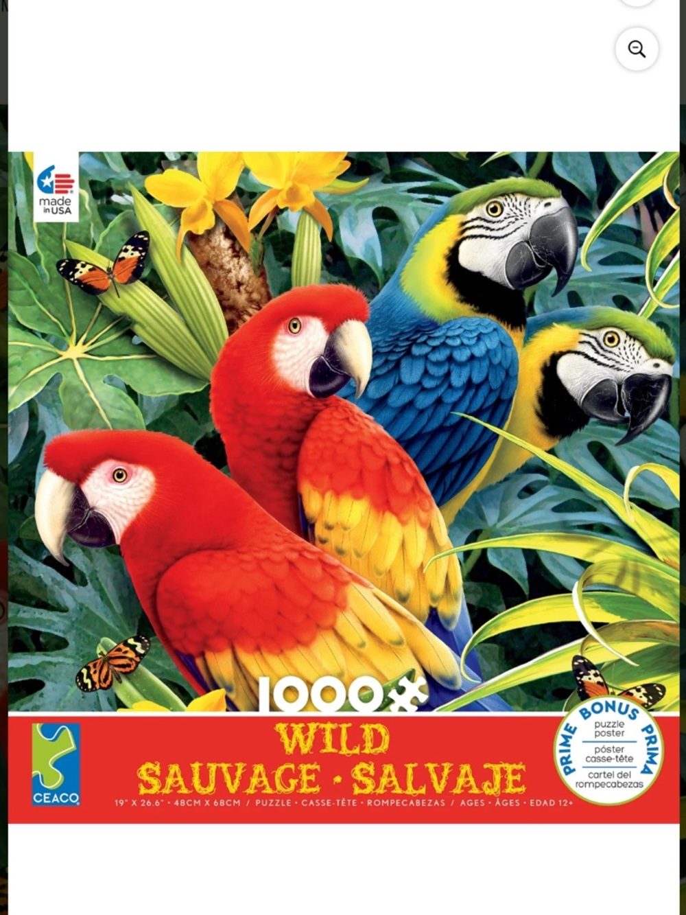 Ceaco 1000 Piece Puzzle Parrots Tropical Birds Complete w Poster